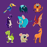 Africa Animals and Dinosaurs with Emotions, Vector Illustration