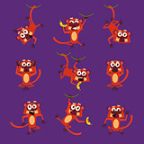 Monkeys in Different Poses, Vector Illustrations