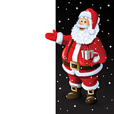 Santa Claus Cartoon Character Showing Merry Christmas Tittle Written in Blank Space. Vector Illustration