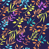 Seamless pattern with colorful twigs silhouette.