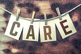 Care Concept Pinned Stamped Cards on Twine Theme