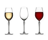 Three wine  glasses on white isolated background