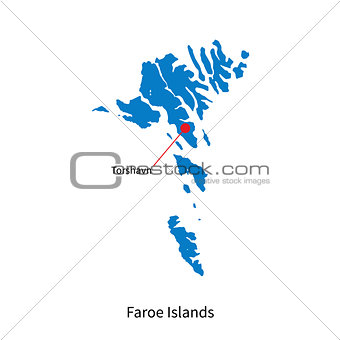 Detailed vector map of Faroe Islands and capital city Torshavn