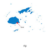 Detailed vector map of Fiji and capital city Suva