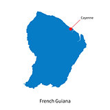 Detailed vector map of French Guiana and capital city Cayenne