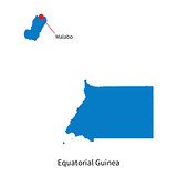 Detailed vector map of Equatorial Guinea and capital city Malabo