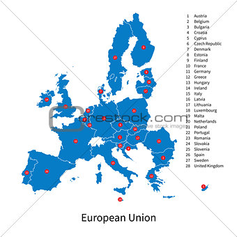 Detailed vector map of European Union and Europe countries