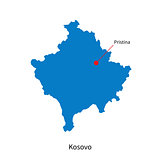 Detailed vector map of Kosovo and capital city Pristina