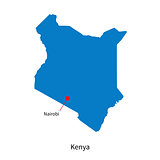 Detailed vector map of Kenya and capital city Nairobi