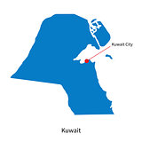 Detailed vector map of Kuwait and capital city