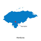Detailed vector map of Honduras and capital city Tegucigalpa