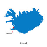 Detailed vector map of Iceland and capital city Reykjavik