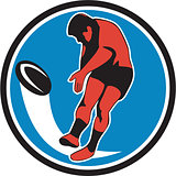Rugby Player Kicking Ball Circle Retro
