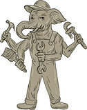 Ganesha Elephant Handyman Tools Drawing