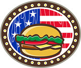 American Cheeseburger USA Flag Oval Cartoon