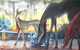 Watercolor fairy tale animal illustration, vector