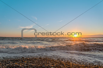 Ocean shore at sunset