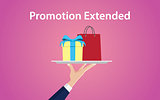 promotion extended illustration with hand give a plate with shopping bag