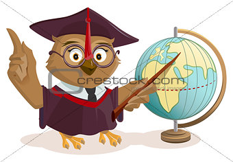 Owl teacher and globe