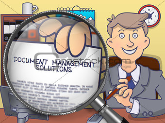 Document Management Solutions through Magnifier. Doodle Concept.
