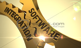 Software Integration Concept. Golden Cogwheels.