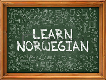 Hand Drawn Learn Norwegian on Green Chalkboard.
