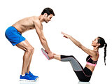 couple man and woman fitness exercises isolated