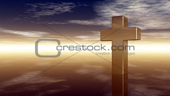 christian cross under cloudy sky - 3d rendering