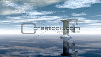 metal uppercase letter f under cloudy sky - 3d rendering