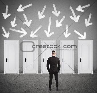 Concept of businessman choosing the right door