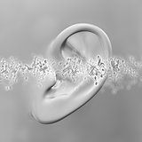 3D close up of ear with music notes