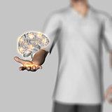 3D male figure holding human brain