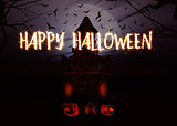 3D Halloween background with pumpkins and spooky castle