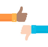 Thumbs up and down vector icon in flat style
