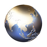 Southeast Asia on golden metallic Earth