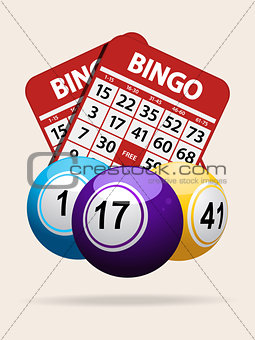 Bingo balls and red cards with shadow