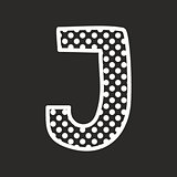 J vector alphabet letter with white polka dots on black background