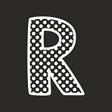 R vector alphabet letter with white polka dots on black background