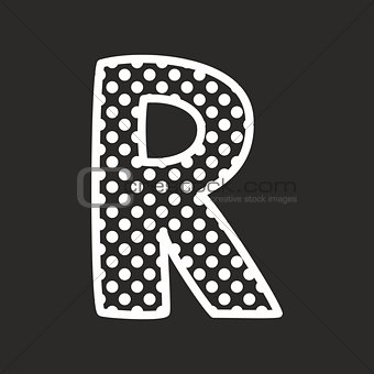 R vector alphabet letter with white polka dots on black background