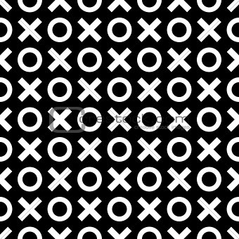Tile x o noughts and crosses black and white vector pattern