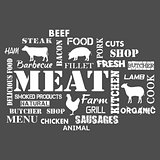 Meat. Text set of butcher
