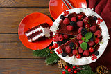 festive dessert Christmas cake with fresh berries