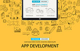 App Development Concept Background with Doodle design style