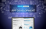 App Development Concept Background with Doodle design style