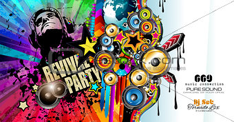 Club Disco Flyer template with Music Elements , Colorful Scalable backgrounds