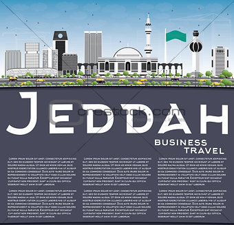 Jeddah Skyline with Gray Buildings, Blue Sky and Copy Space.