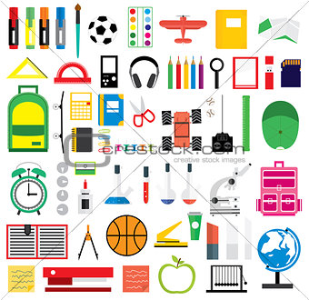 Set of school supplies. Vector illustration.