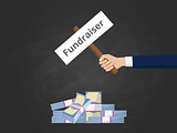 fundraiser illustration with businessman hold a stick paper with cash money