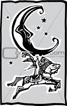 Woodcut style moon and Circus