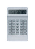 Silver calculator on white background